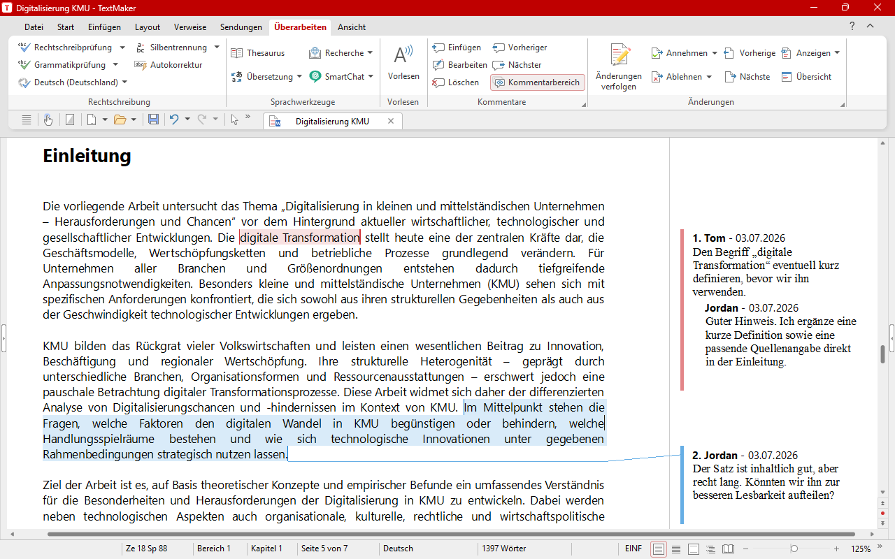 Auf Kommentare antworten in TextMaker